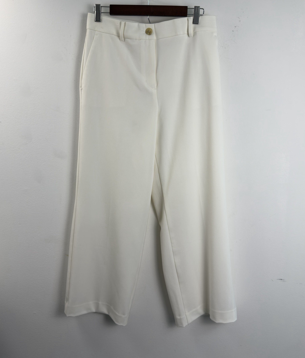 Ann Taylor Woman's Curvy Wide Leg Pant Size 8 Ivory Stretch High Rise